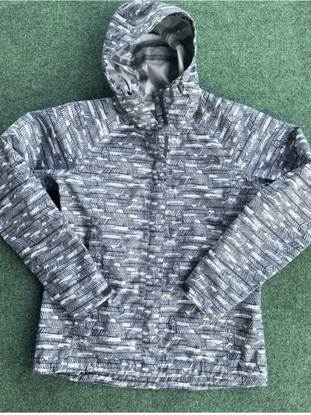 The North Face Gray Hooded Jacket with Geometric Grid